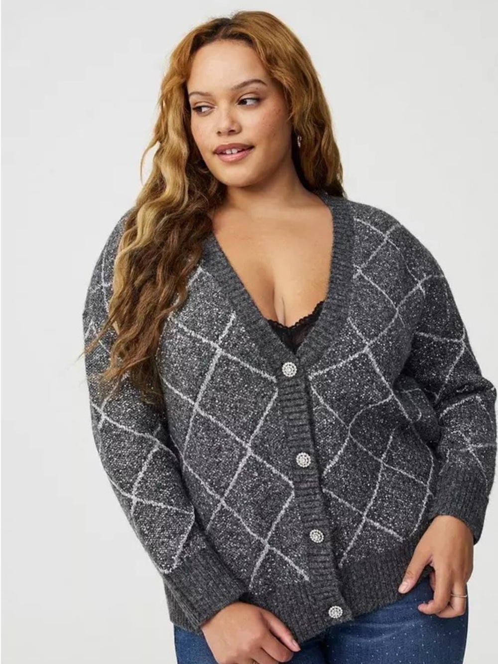 torrid Charcoal Sparkle Argyle Cardigan